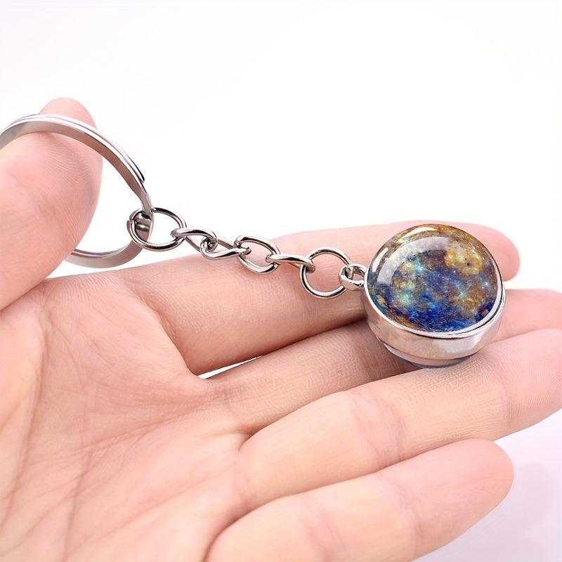 Glow In The Dark Solar System Planet Key Chain Nebula Luminous Key Ring Moon, Earth, Sun, Double-sided Glass Ball, Keychain Gift
