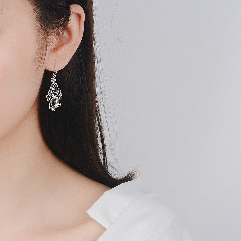 Retro Crystal Stone Pear Shaped Earrings - Creative Flower Water Drop for Women - Temperament Banquet Jewelry