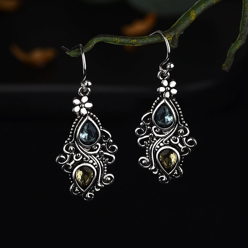 Retro Crystal Stone Pear Shaped Earrings - Creative Flower Water Drop for Women - Temperament Banquet Jewelry