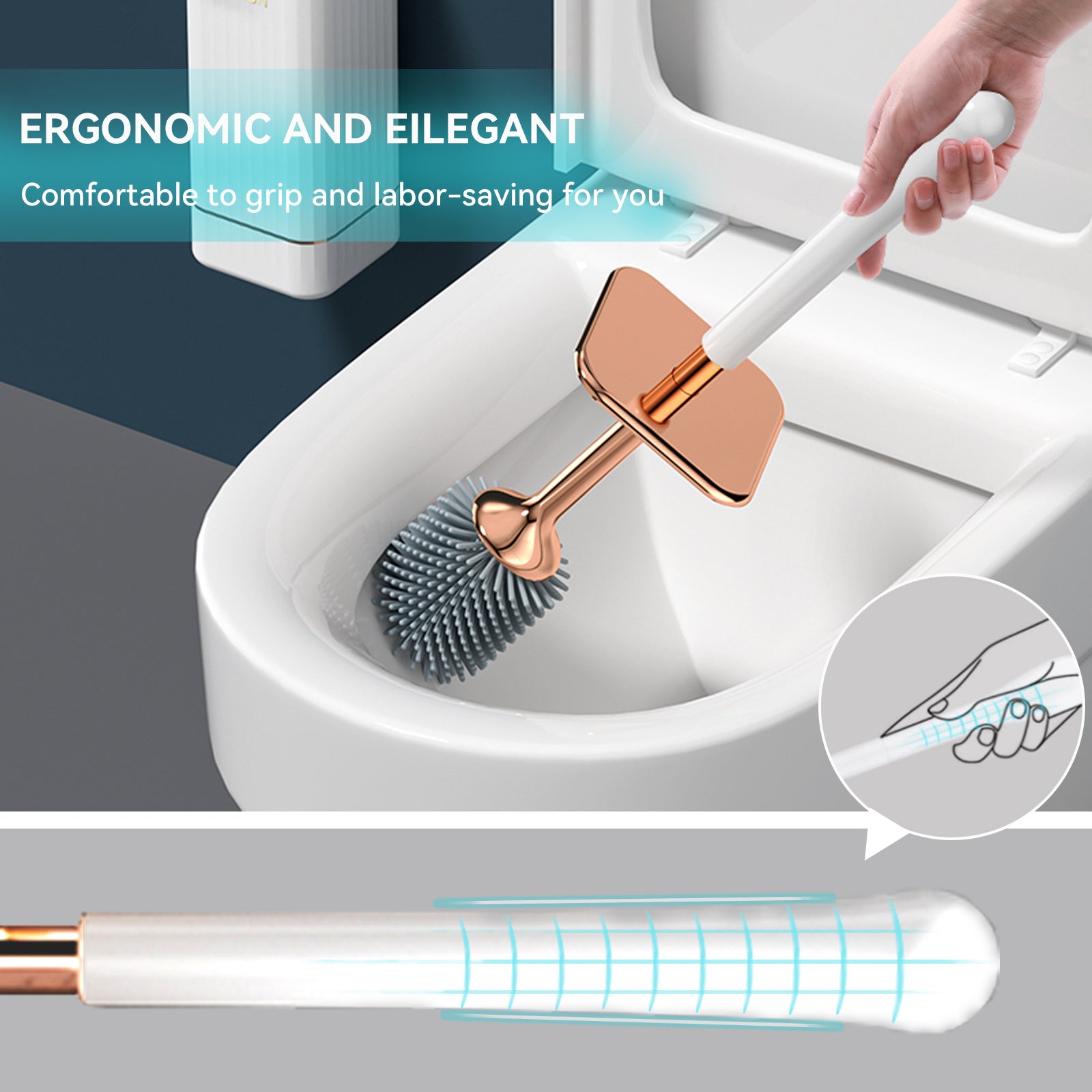 Aokala Toilet Brush and Holder Silicone Toilet Bowl Brush Set Long Handle Modern Bathroom Cleaning Durable Deep Cleaning
