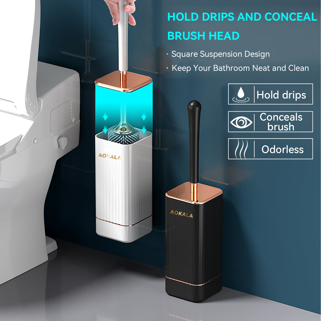 Aokala Toilet Brush and Holder Silicone Toilet Bowl Brush Set Long Handle Modern Bathroom Cleaning Durable Deep Cleaning