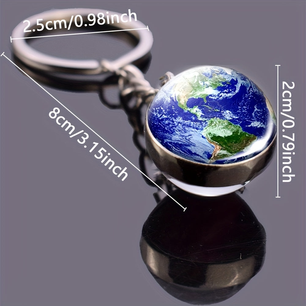Glow In The Dark Solar System Planet Key Chain Nebula Luminous Key Ring Moon, Earth, Sun, Double-sided Glass Ball, Keychain Gift