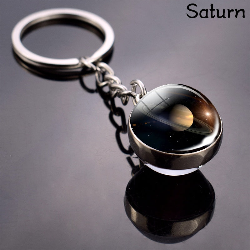 Glow In The Dark Solar System Planet Key Chain Nebula Luminous Key Ring Moon, Earth, Sun, Double-sided Glass Ball, Keychain Gift