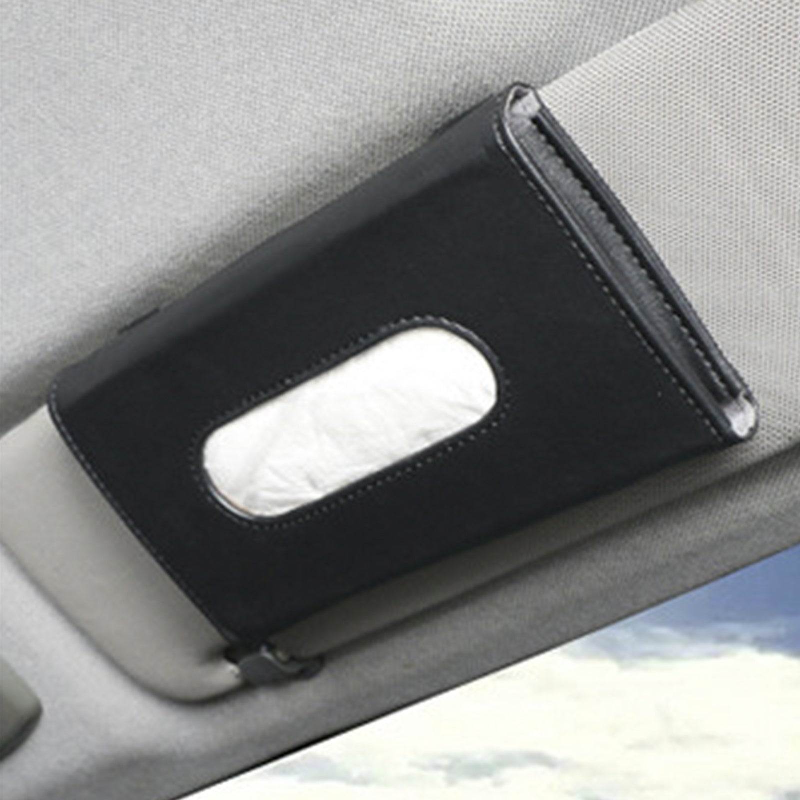 Elegant & Convenient Car Tissue and Mask Holder: Universal Sun Visor Attachment, Hygiene On-The-Go, Enhances Interior Decor