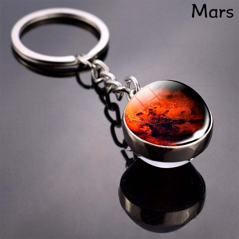 Glow In The Dark Solar System Planet Key Chain Nebula Luminous Key Ring Moon, Earth, Sun, Double-sided Glass Ball, Keychain Gift