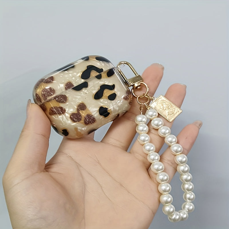 Vibrant Leopard Print Earphone Sleeve with Hanging Chain - Stylish Earpads for Airpod 1/2 with Protective Cover and Trendy Accessory Design