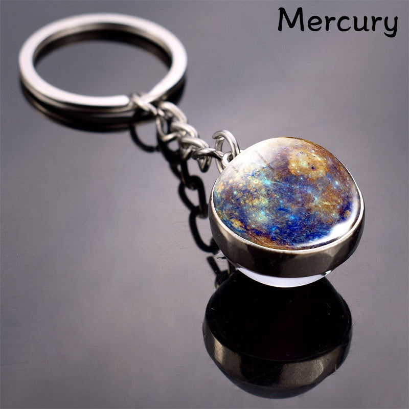 Glow In The Dark Solar System Planet Key Chain Nebula Luminous Key Ring Moon, Earth, Sun, Double-sided Glass Ball, Keychain Gift