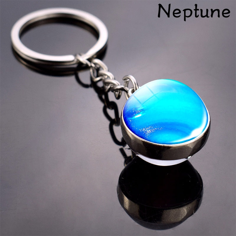 Glow In The Dark Solar System Planet Key Chain Nebula Luminous Key Ring Moon, Earth, Sun, Double-sided Glass Ball, Keychain Gift