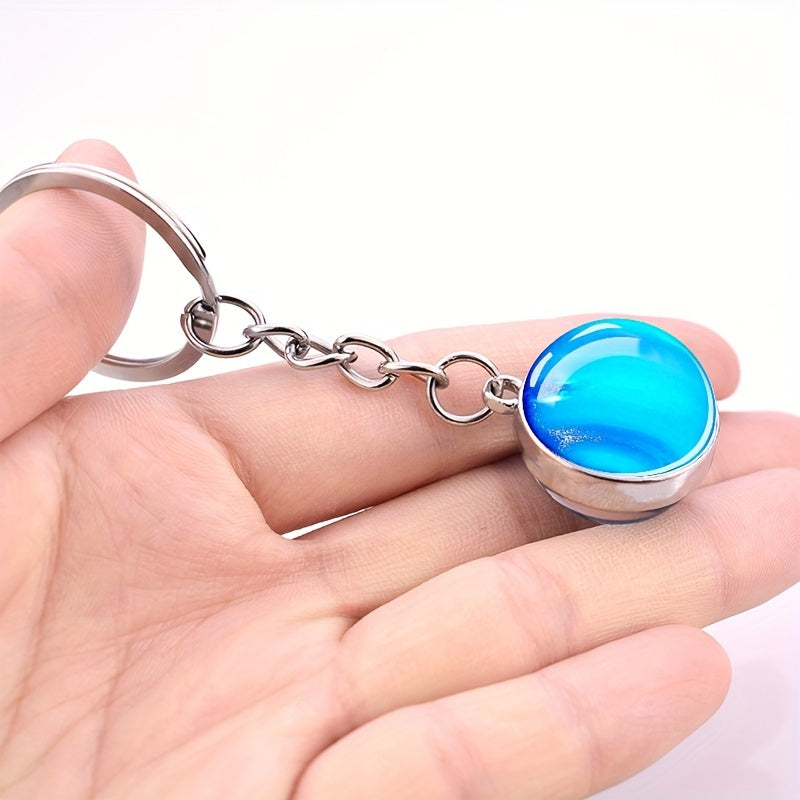 Glow In The Dark Solar System Planet Key Chain Nebula Luminous Key Ring Moon, Earth, Sun, Double-sided Glass Ball, Keychain Gift