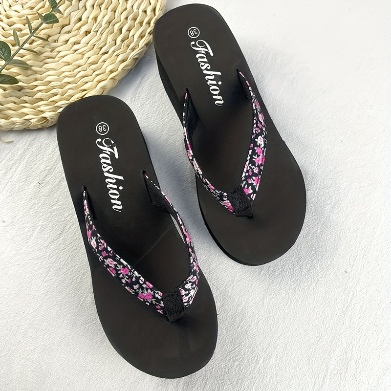 Fashionable Women'S Flip Flops | Summer New Style, Casual, Flower Pattern, Slip-on Closure, Low Platform Heel 0.98inch, Lightweight for Beach Vacation