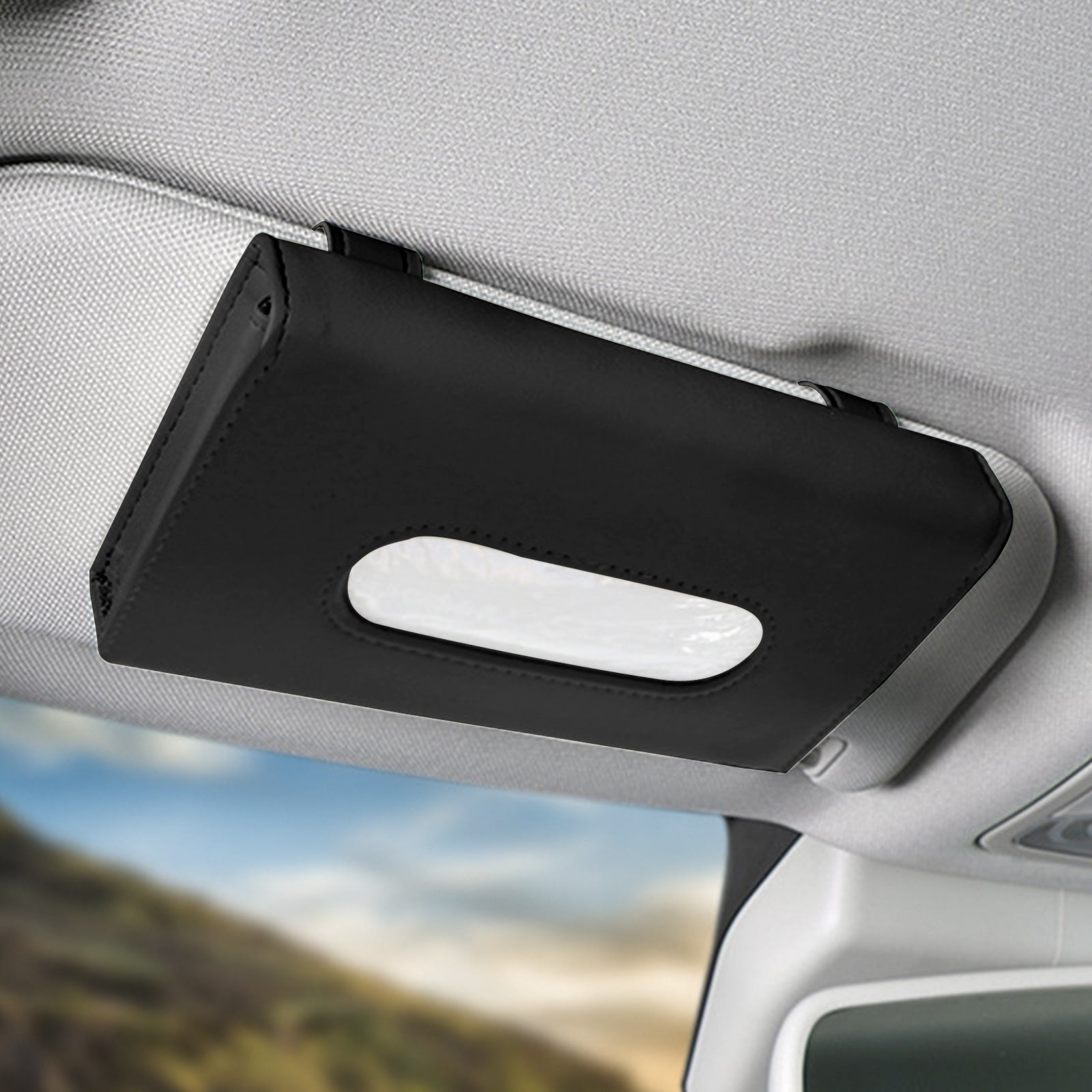 Elegant & Convenient Car Tissue and Mask Holder: Universal Sun Visor Attachment, Hygiene On-The-Go, Enhances Interior Decor