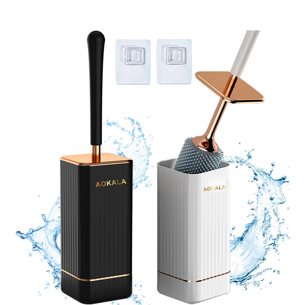 Aokala Toilet Brush and Holder Silicone Toilet Bowl Brush Set Long Handle Modern Bathroom Cleaning Durable Deep Cleaning