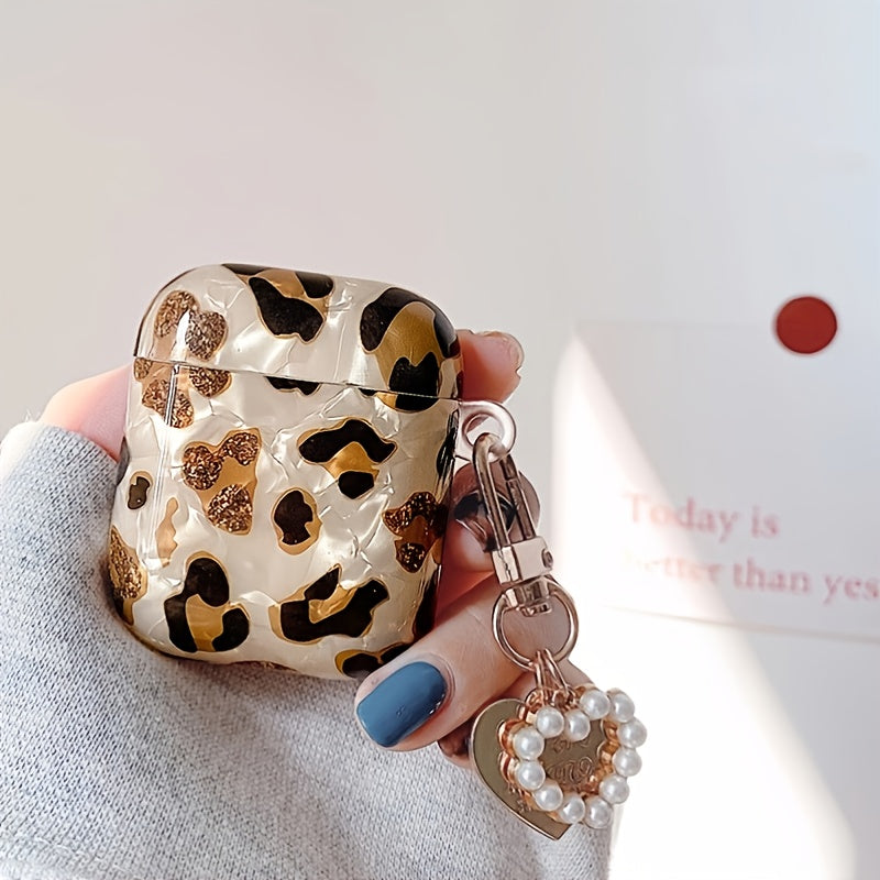 Vibrant Leopard Print Earphone Sleeve with Hanging Chain - Stylish Earpads for Airpod 1/2 with Protective Cover and Trendy Accessory Design