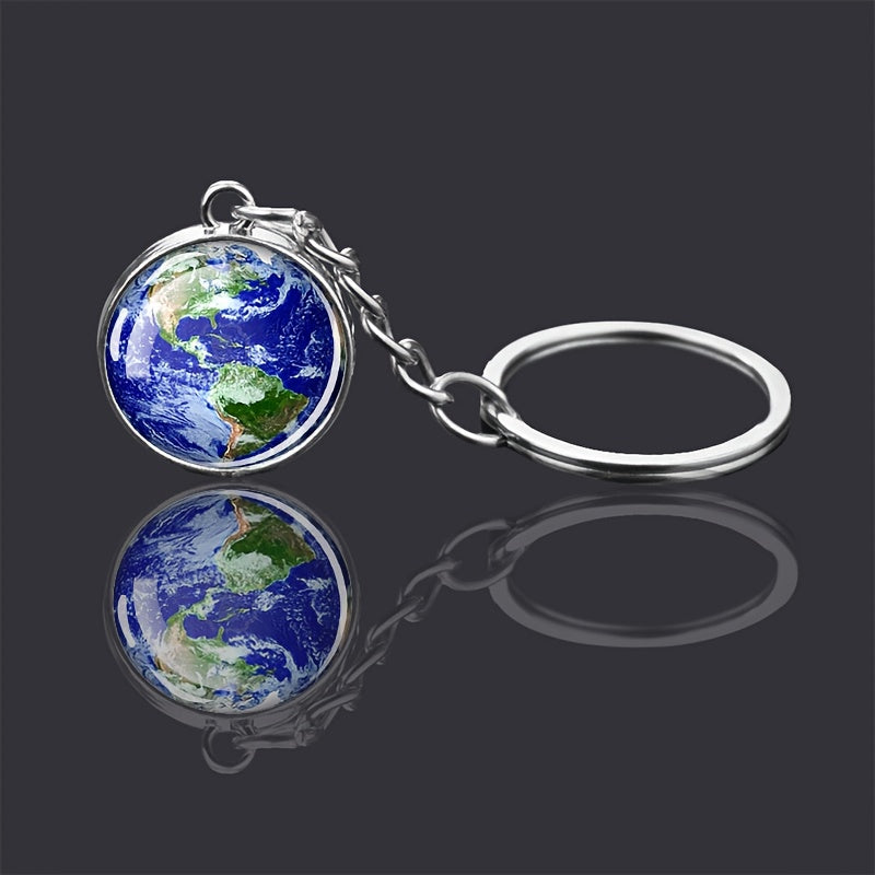 Glow In The Dark Solar System Planet Key Chain Nebula Luminous Key Ring Moon, Earth, Sun, Double-sided Glass Ball, Keychain Gift