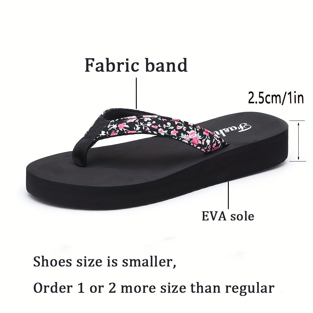 Fashionable Women'S Flip Flops | Summer New Style, Casual, Flower Pattern, Slip-on Closure, Low Platform Heel 0.98inch, Lightweight for Beach Vacation