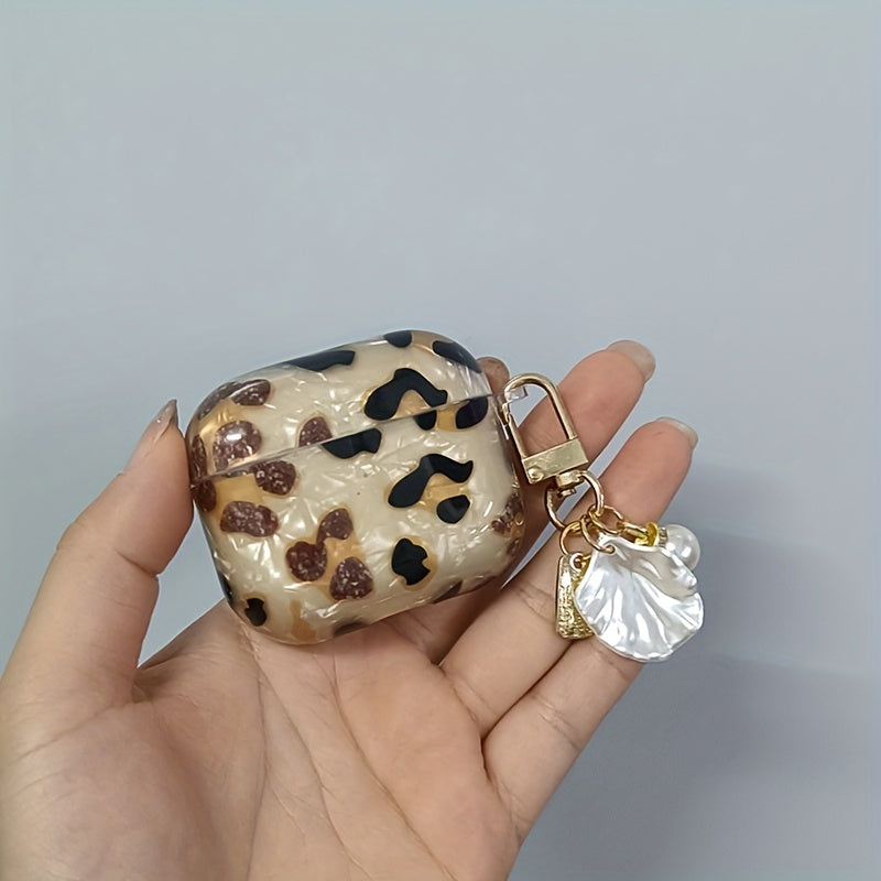 Vibrant Leopard Print Earphone Sleeve with Hanging Chain - Stylish Earpads for Airpod 1/2 with Protective Cover and Trendy Accessory Design