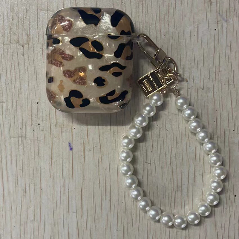 Vibrant Leopard Print Earphone Sleeve with Hanging Chain - Stylish Earpads for Airpod 1/2 with Protective Cover and Trendy Accessory Design