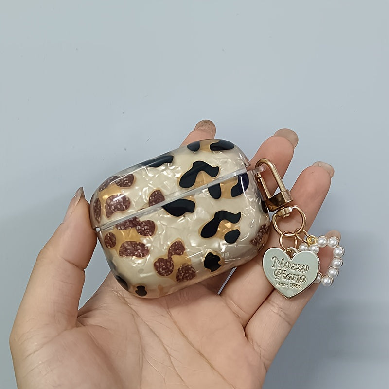 Vibrant Leopard Print Earphone Sleeve with Hanging Chain - Stylish Earpads for Airpod 1/2 with Protective Cover and Trendy Accessory Design