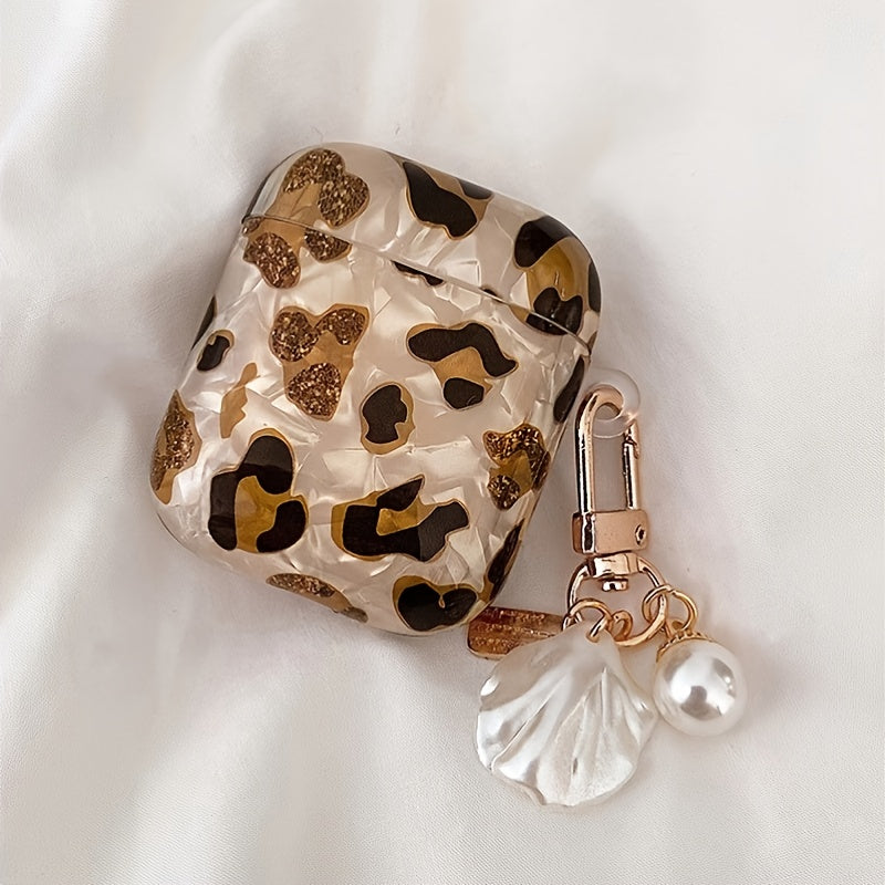 Vibrant Leopard Print Earphone Sleeve with Hanging Chain - Stylish Earpads for Airpod 1/2 with Protective Cover and Trendy Accessory Design