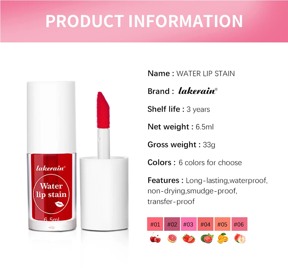 Fruity Water Lip Tint Gloss - 4 Colors Long Lasting Moisturizing Lip Stain