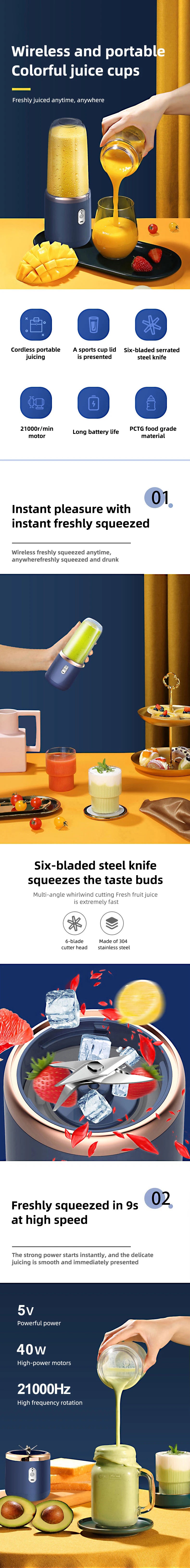 Portable Blender Bottle Electric 6 Blades - USB Rechargeable Smoothie Maker