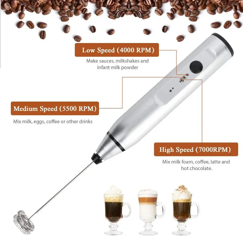 Portable Electric Milk Frother - USB Handheld Whisk for Coffee & Cappuccino