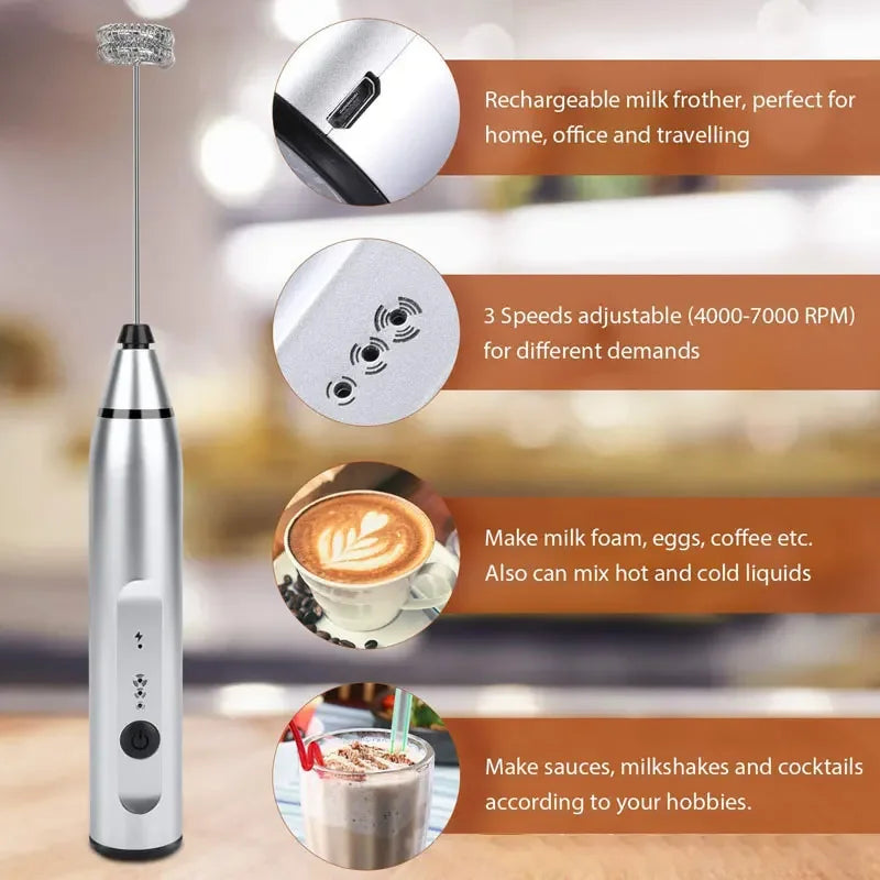 Portable Electric Milk Frother - USB Handheld Whisk for Coffee & Cappuccino