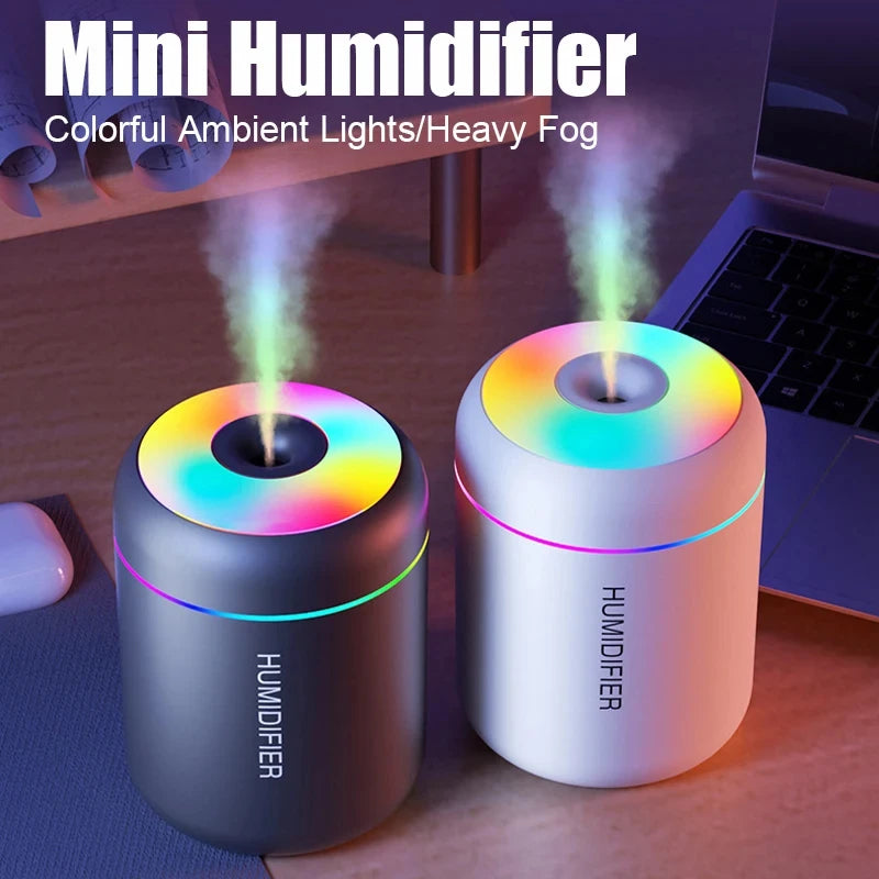 HOMEFISH Mini Air Humidifier - USB Aroma Diffuser with LED Light for Desktop