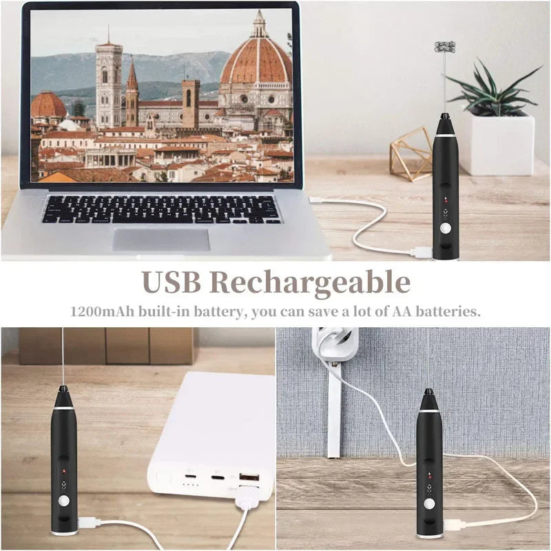 Portable Electric Milk Frother - USB Handheld Whisk for Coffee & Cappuccino
