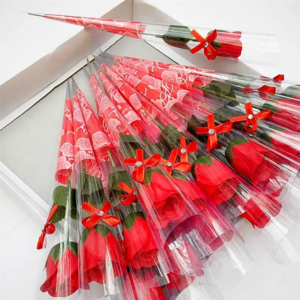 10 Pcs Single Stem Artificial Rose Soap Made Flowers Girl Friend Valentine's Day Wedding Flower Decoration Party Rose Bouquet