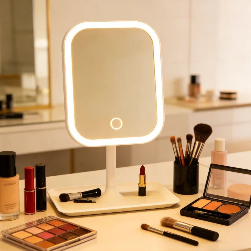 LED Makeup Mirror with LEDLight Portable Vanity Mirror with Adjustable Brightness Ins Style Desktop Mirror for Girls Gift