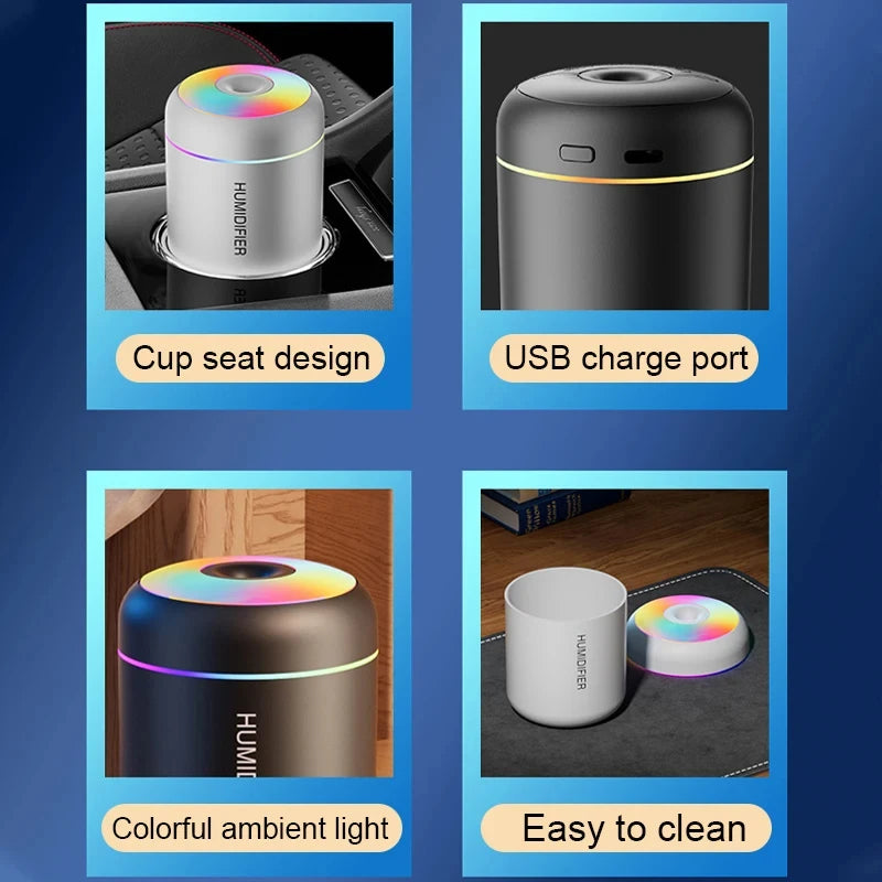 HOMEFISH Mini Air Humidifier - USB Aroma Diffuser with LED Light for Desktop
