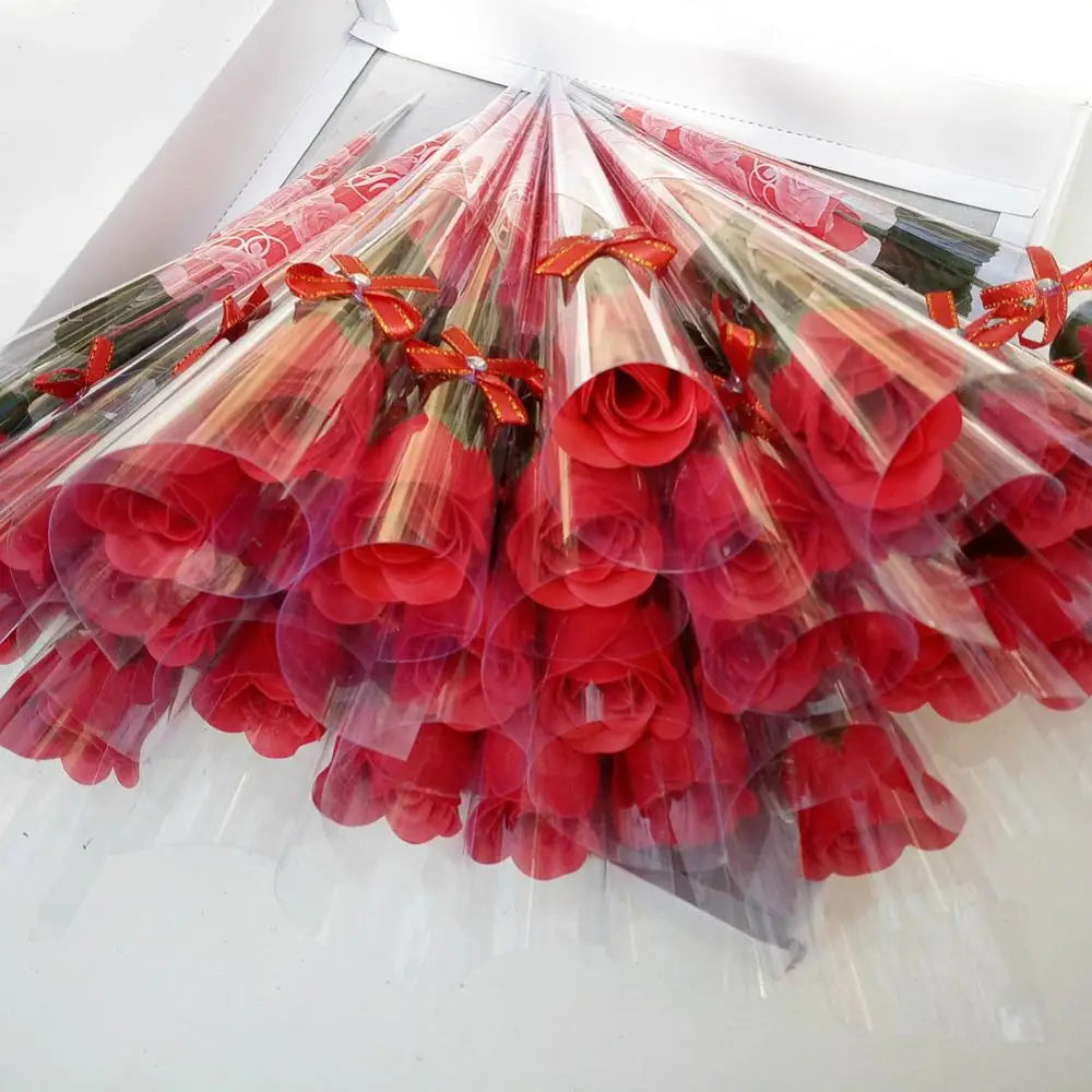10 Pcs Single Stem Artificial Rose Soap Made Flowers Girl Friend Valentine's Day Wedding Flower Decoration Party Rose Bouquet