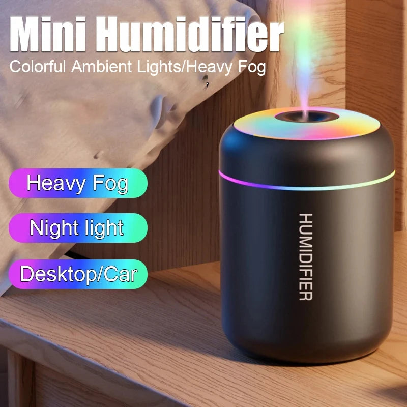 HOMEFISH Mini Air Humidifier - USB Aroma Diffuser with LED Light for Desktop