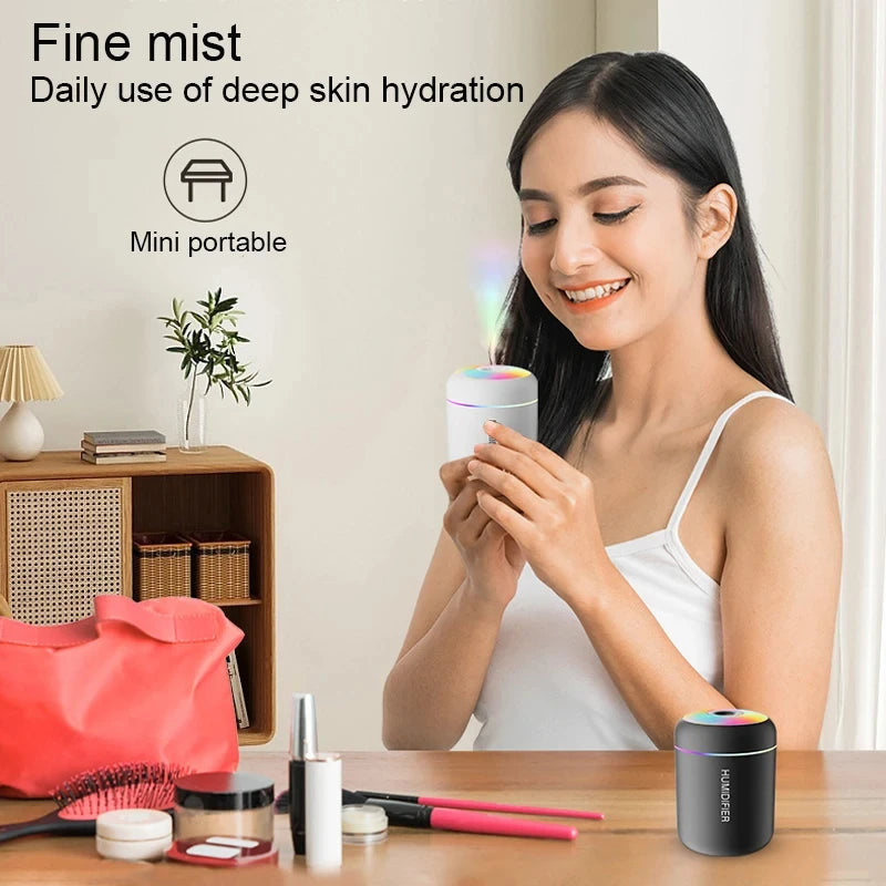 HOMEFISH Mini Air Humidifier - USB Aroma Diffuser with LED Light for Desktop