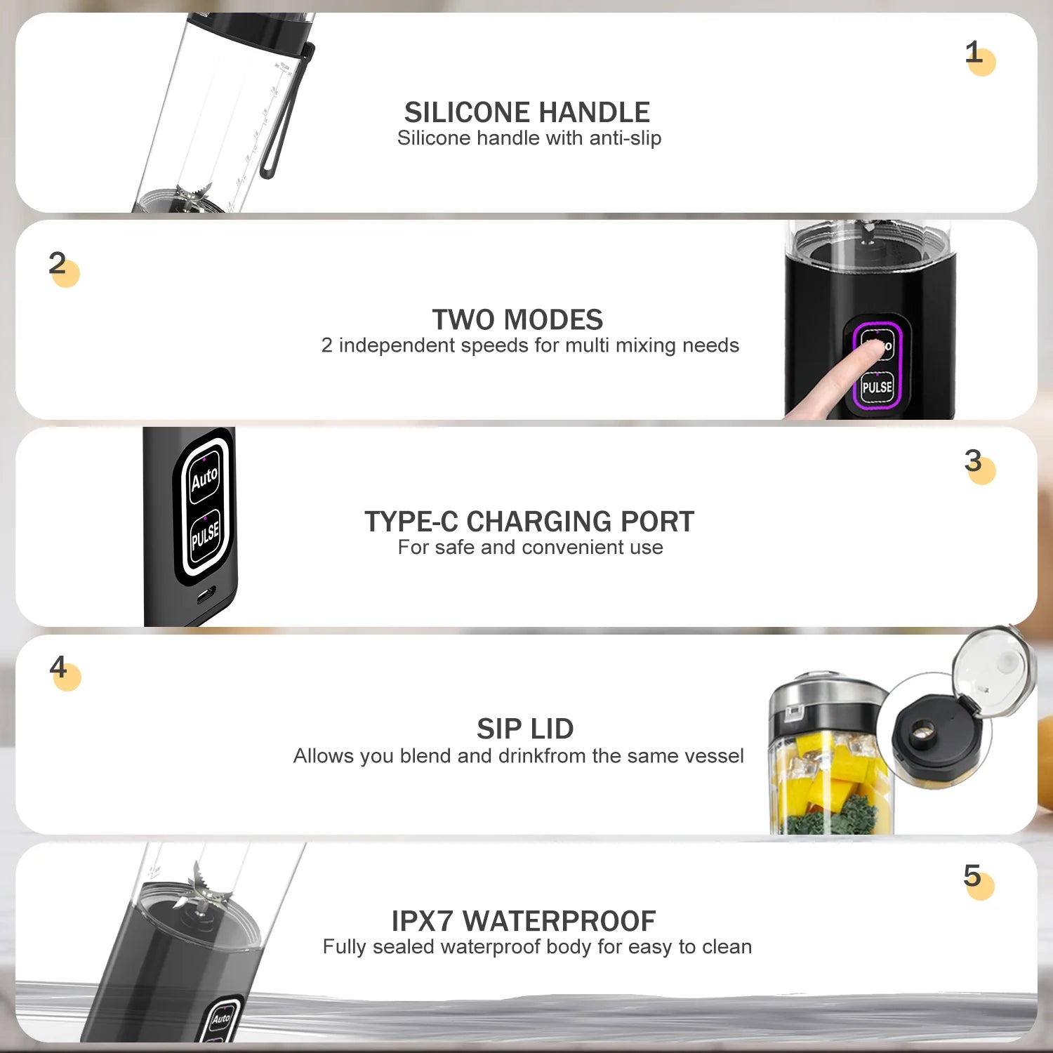 Portable Electric Juice Maker 700ml - USB Rechargeable Blender with 6 Blades