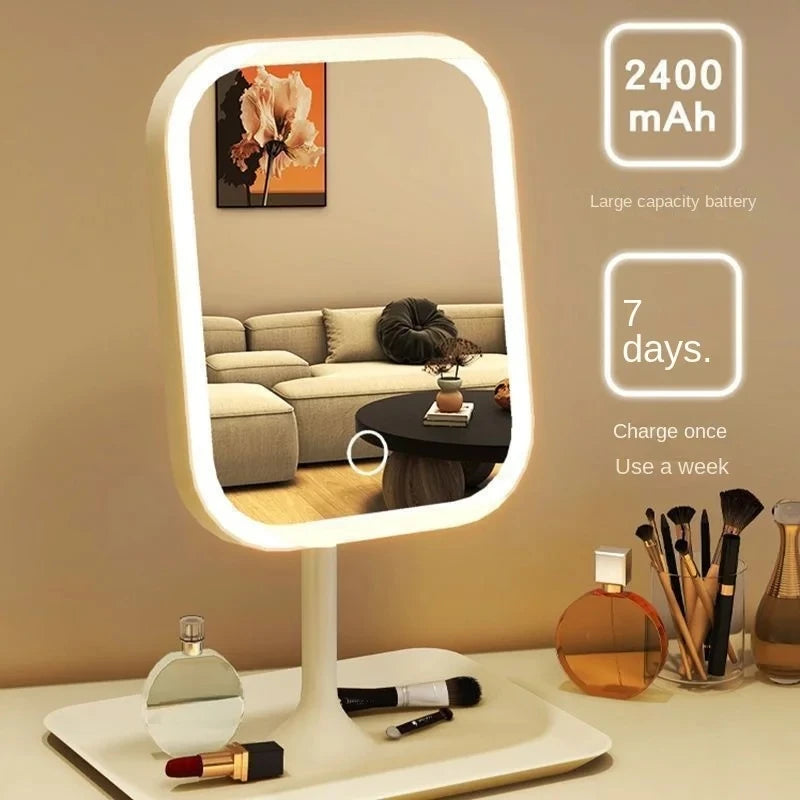 LED Makeup Mirror with LEDLight Portable Vanity Mirror with Adjustable Brightness Ins Style Desktop Mirror for Girls Gift