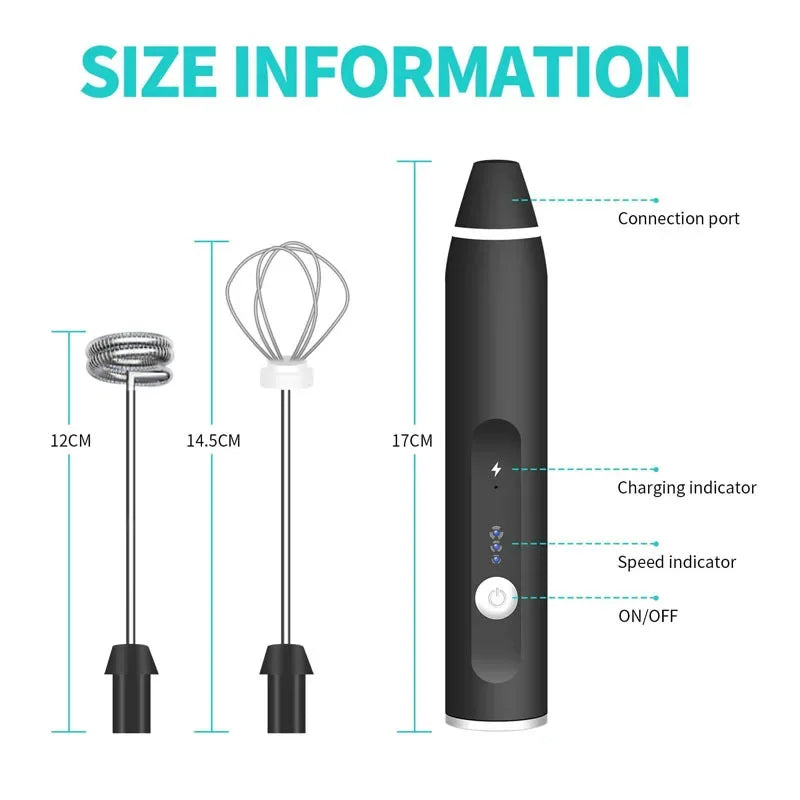 Portable Electric Milk Frother - USB Handheld Whisk for Coffee & Cappuccino