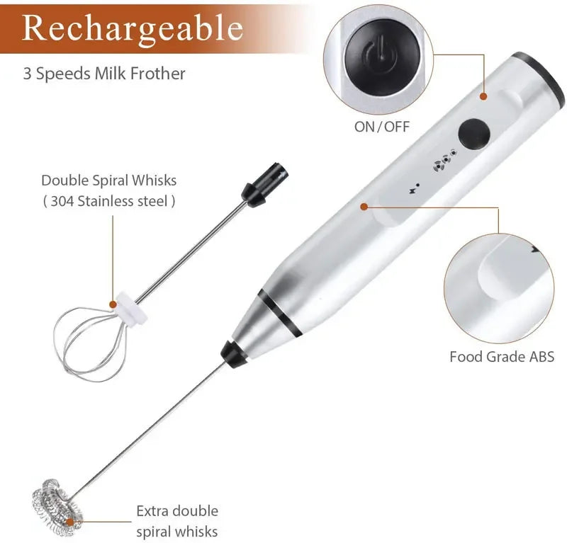 Portable Electric Milk Frother - USB Handheld Whisk for Coffee & Cappuccino