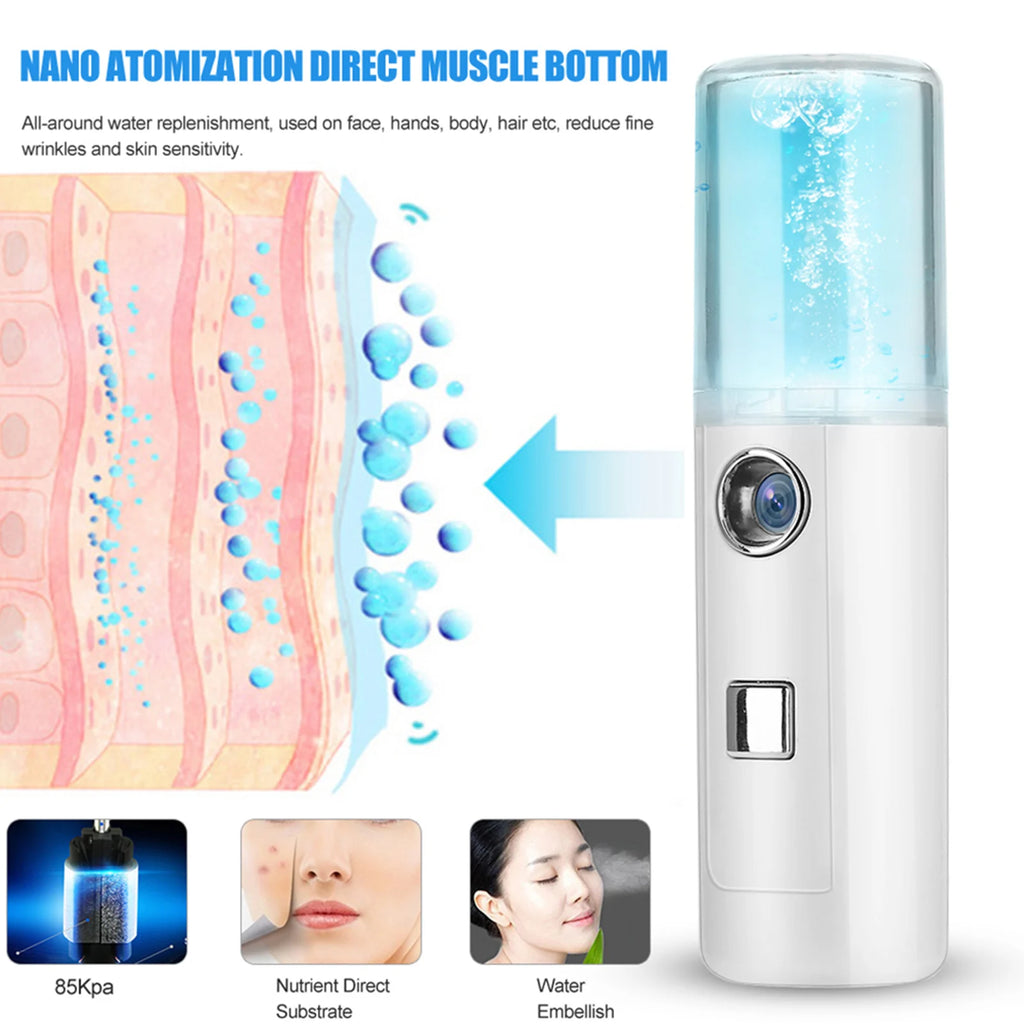 USB Mini Facial Mist Spray 30ml - Portable Face Moisturizer & Hydration