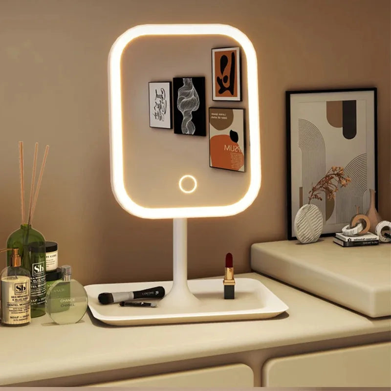 LED Makeup Mirror with LEDLight Portable Vanity Mirror with Adjustable Brightness Ins Style Desktop Mirror for Girls Gift