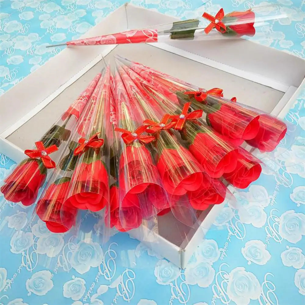 10 Pcs Single Stem Artificial Rose Soap Made Flowers Girl Friend Valentine's Day Wedding Flower Decoration Party Rose Bouquet