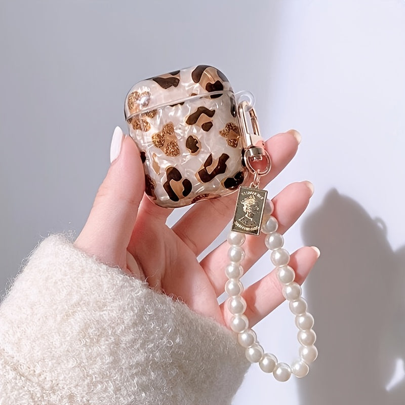 Vibrant Leopard Print Earphone Sleeve with Hanging Chain - Stylish Earpads for Airpod 1/2 with Protective Cover and Trendy Accessory Design