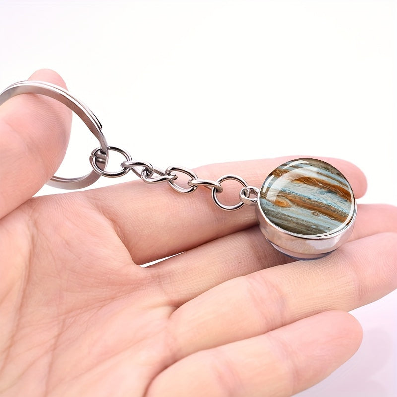 Glow In The Dark Solar System Planet Key Chain Nebula Luminous Key Ring Moon, Earth, Sun, Double-sided Glass Ball, Keychain Gift