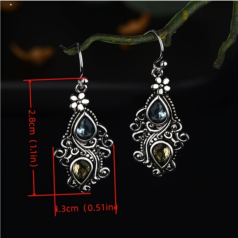 Retro Crystal Stone Pear Shaped Earrings - Creative Flower Water Drop for Women - Temperament Banquet Jewelry
