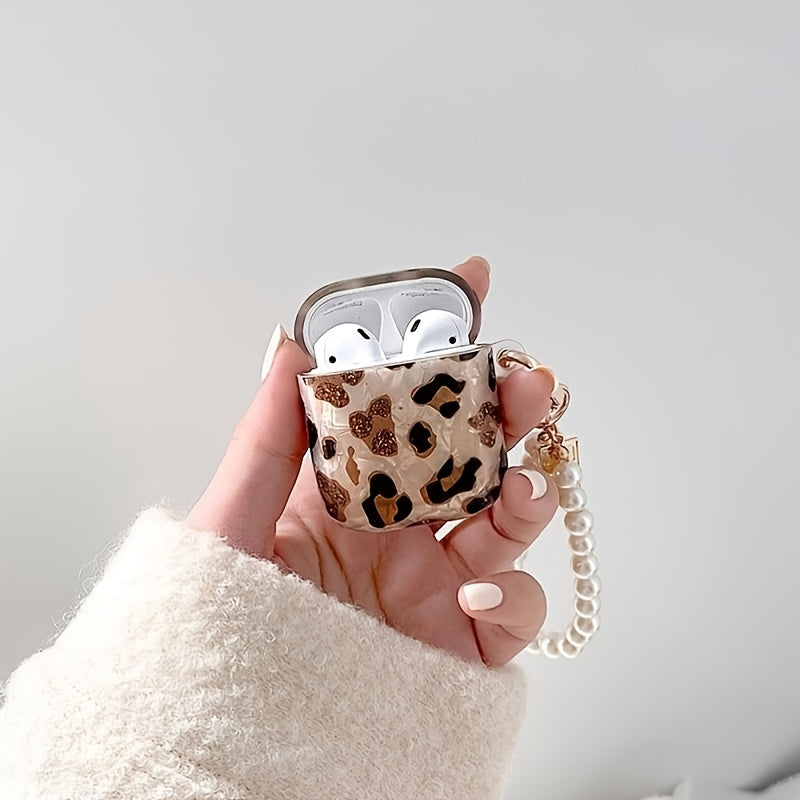 Vibrant Leopard Print Earphone Sleeve with Hanging Chain - Stylish Earpads for Airpod 1/2 with Protective Cover and Trendy Accessory Design