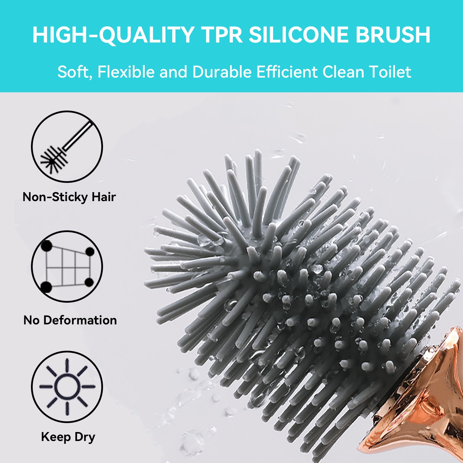 Aokala Toilet Brush and Holder Silicone Toilet Bowl Brush Set Long Handle Modern Bathroom Cleaning Durable Deep Cleaning