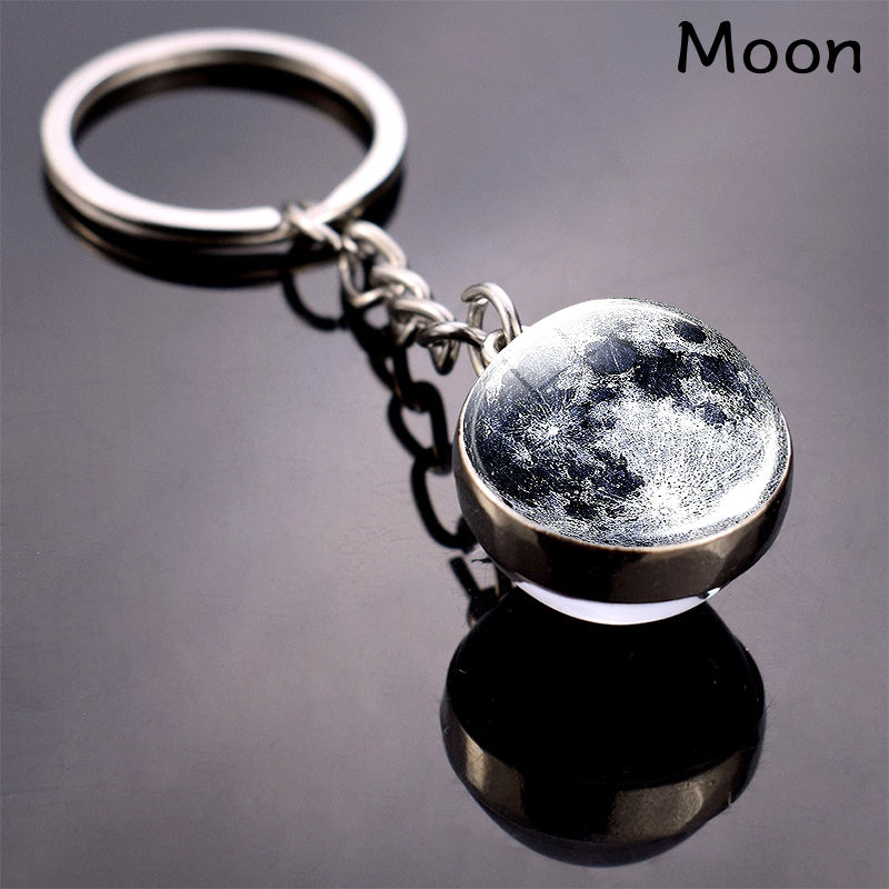Glow In The Dark Solar System Planet Key Chain Nebula Luminous Key Ring Moon, Earth, Sun, Double-sided Glass Ball, Keychain Gift