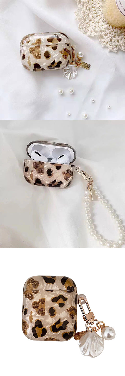 Vibrant Leopard Print Earphone Sleeve with Hanging Chain - Stylish Earpads for Airpod 1/2 with Protective Cover and Trendy Accessory Design
