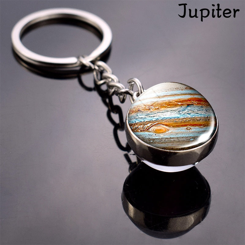 Glow In The Dark Solar System Planet Key Chain Nebula Luminous Key Ring Moon, Earth, Sun, Double-sided Glass Ball, Keychain Gift